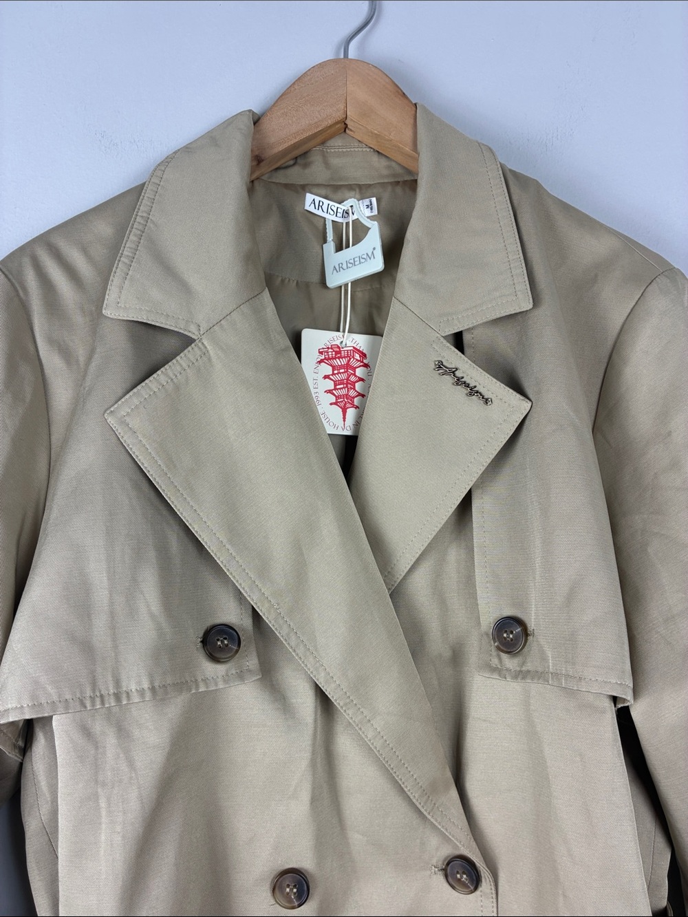 Women’s Kahaki Short Trench Coat Jacket w Belt Luxury Preppy Casual Outdoors NEW - Picture 4 of 11